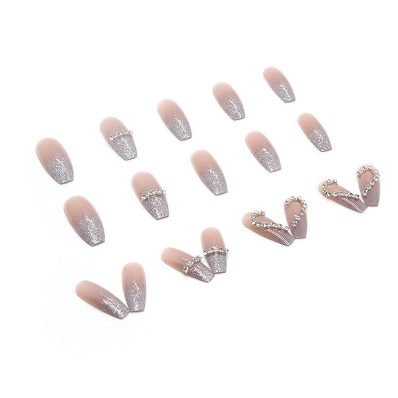 Artificial Nail Set with Sparkling Heart Designs and Glitter Accents Kalsten