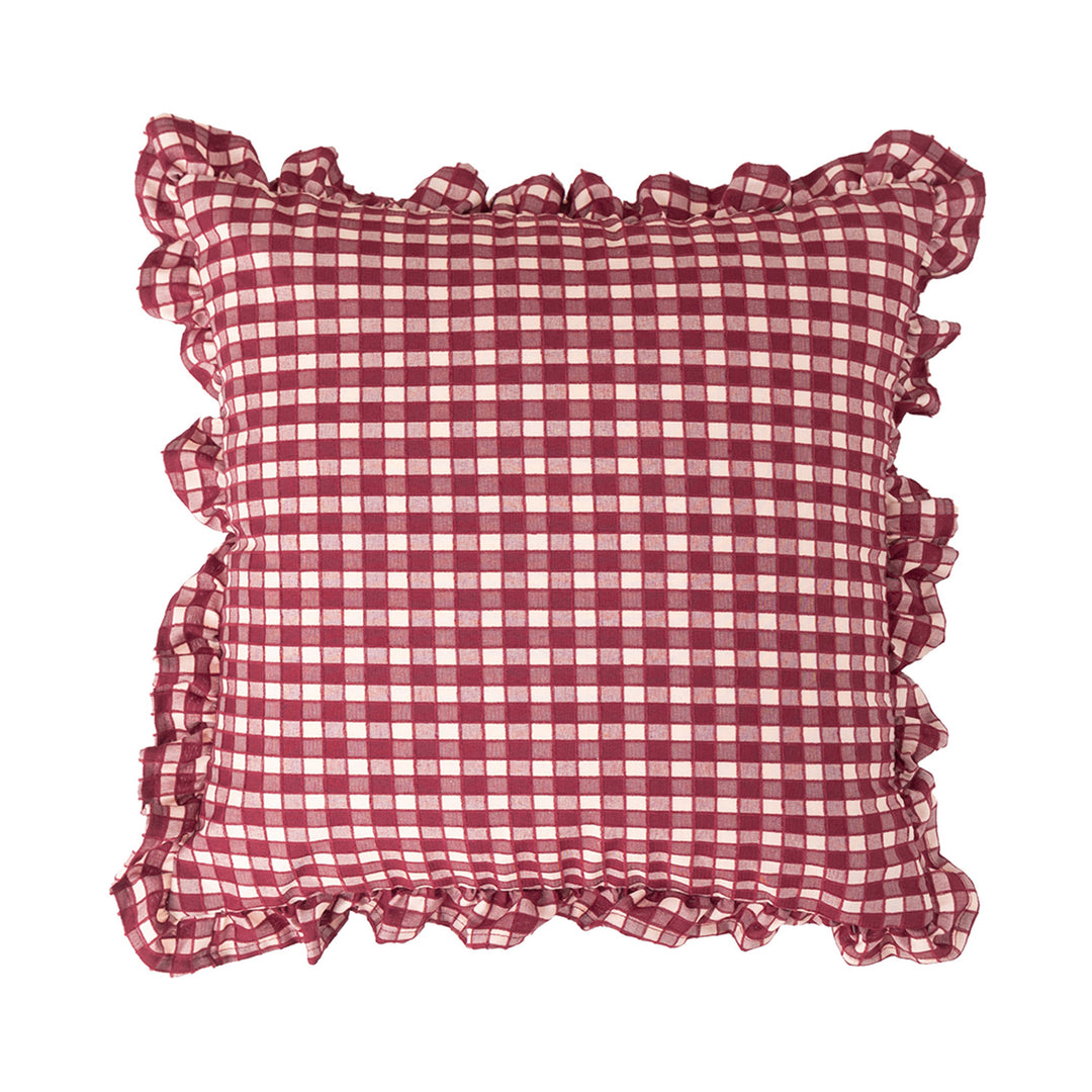 Square decorative cushion cover with ruffles and Vichy check Kalsten