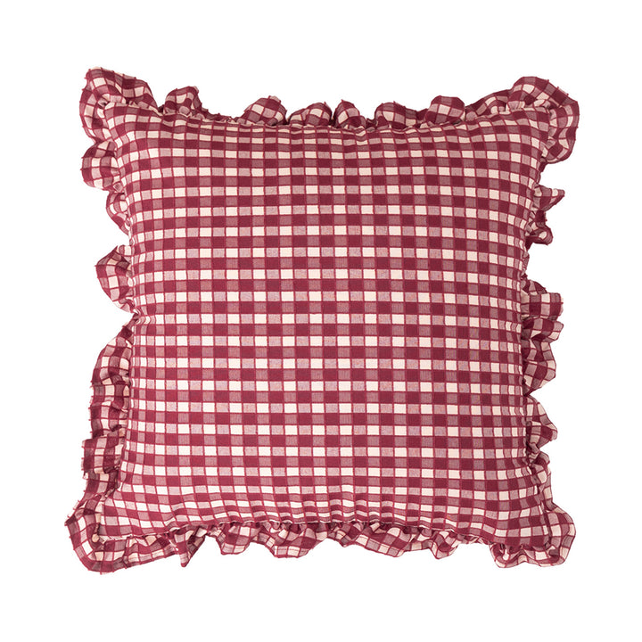 Square decorative cushion cover with ruffles and Vichy check Kalsten