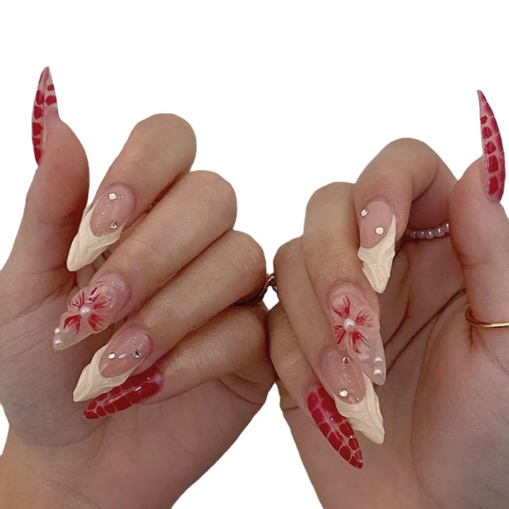 Artistic Floral and Texture Stiletto Nail Extensions Kalsten