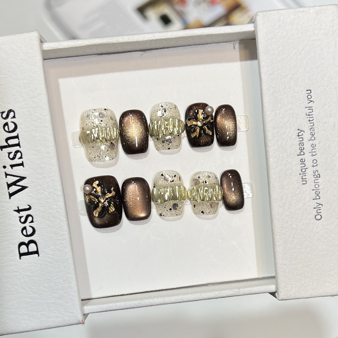 Decorative Press-On Nail Art Set with Chic Textured Accents Kalsten