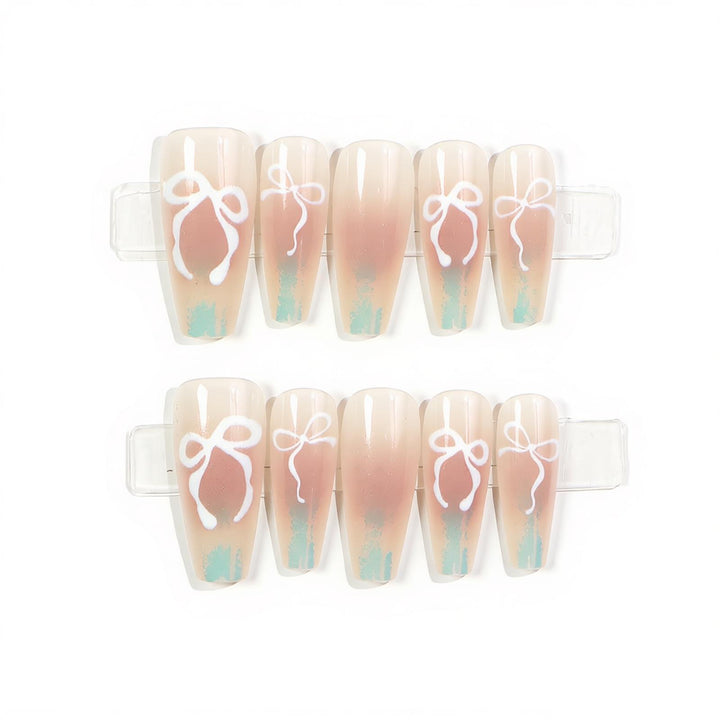 Decorative Press-On Nail Set with Bow Design Kalsten