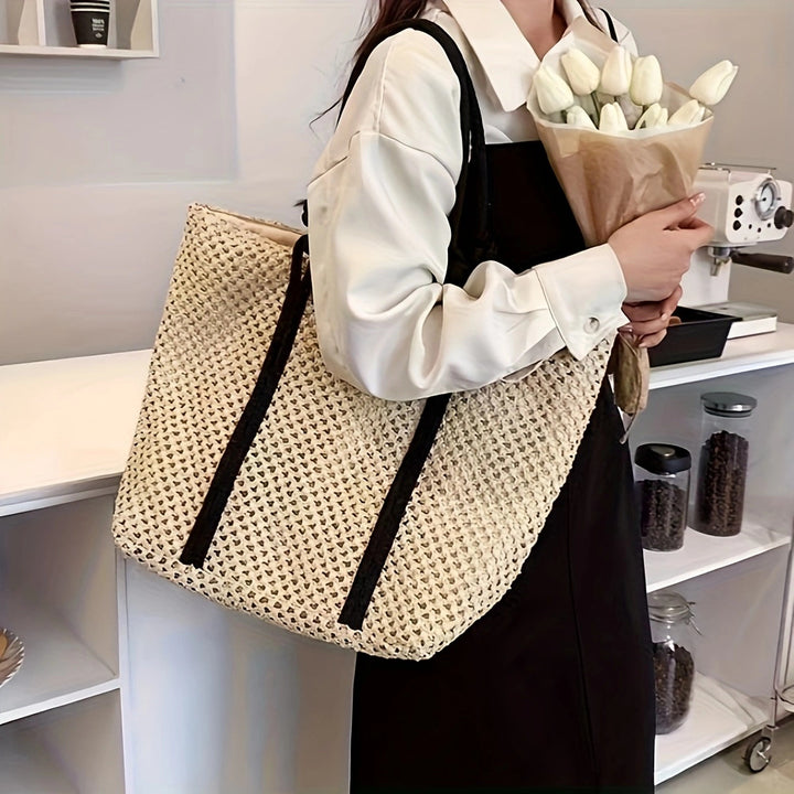 Spacious straw shopping bag with sturdy carry handles Kalsten