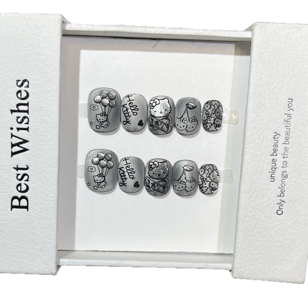 Artistic Press-On Nail Set with Whimsical Character Designs Kalsten