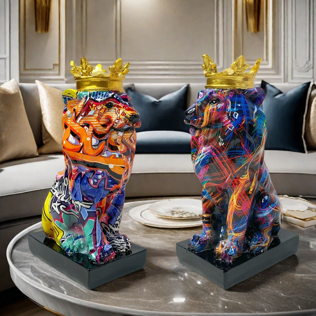 Colorful Lion Sculpture with Crown Kalsten