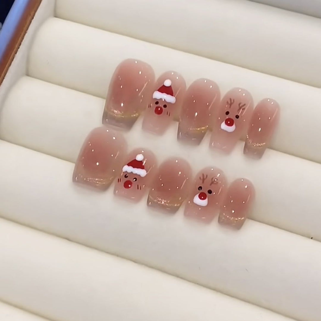 Festive Rudolph-Themed Press-On Nail Set Kalsten