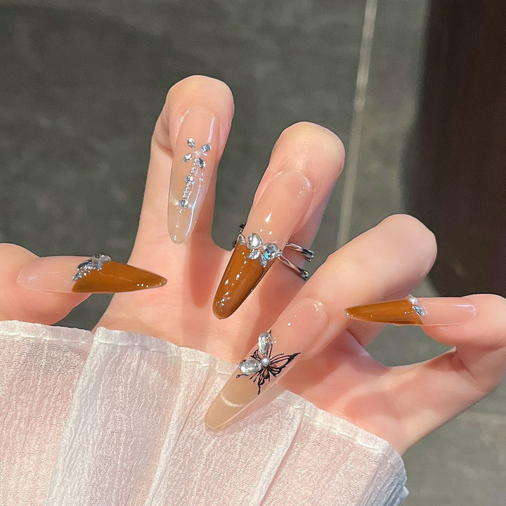 Artistic 3D Butterfly and Gem Press-On Nail Extensions Kalsten