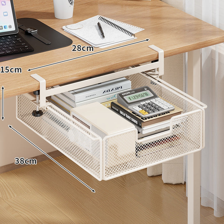 Clamp-On Under-Desk Slide-Out Metal Mesh Storage Drawer Organizer