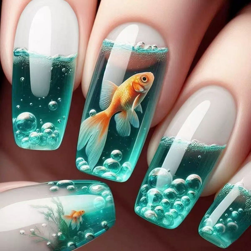 Artificial nails with 3D water drops and fish design Kalsten
