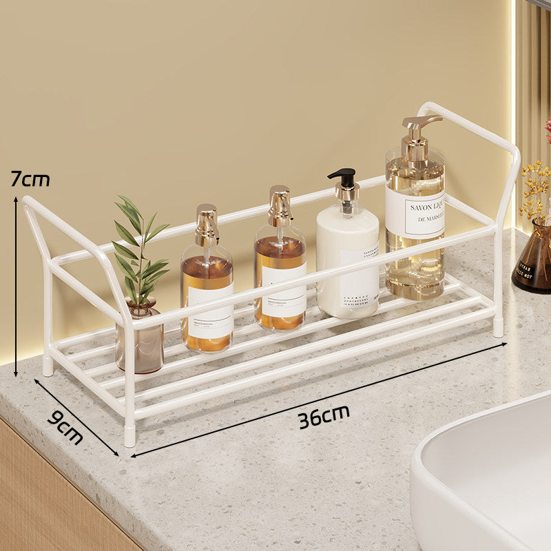 Angled Desktop Mesh Vanity and Countertop Organizer with Three Wire-Tier Baskets and Grid Back