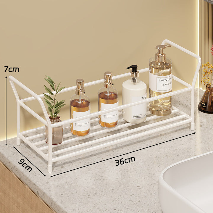 Angled Desktop Mesh Vanity and Countertop Organizer with Three Wire-Tier Baskets and Grid Back