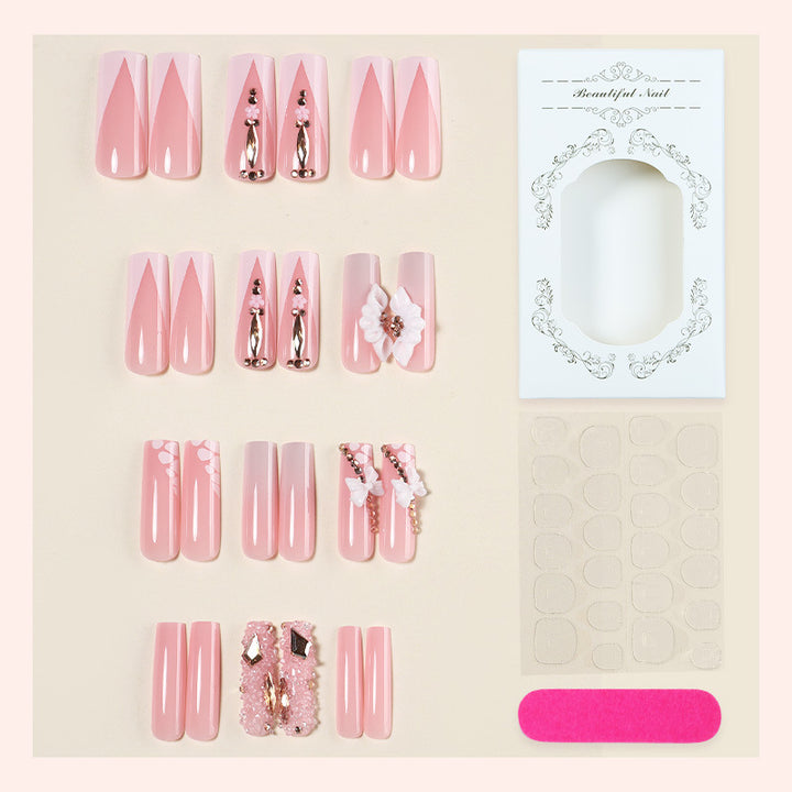 Decorative Artificial Nail Set with Floral and Gem Accents kalsten