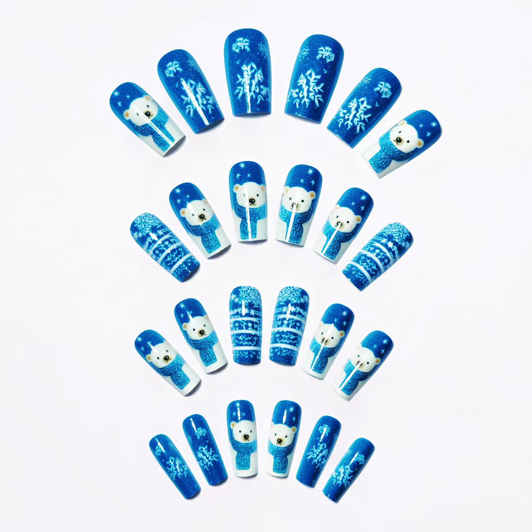 Winter art nails with bear and snowflake design Kalsten