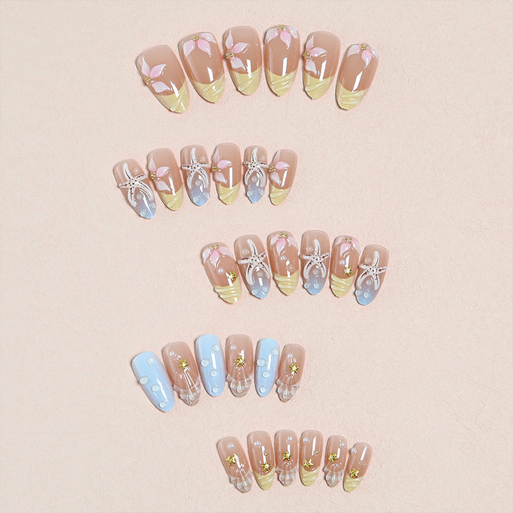 Artificial nails with floral motifs and glitter details Kalsten