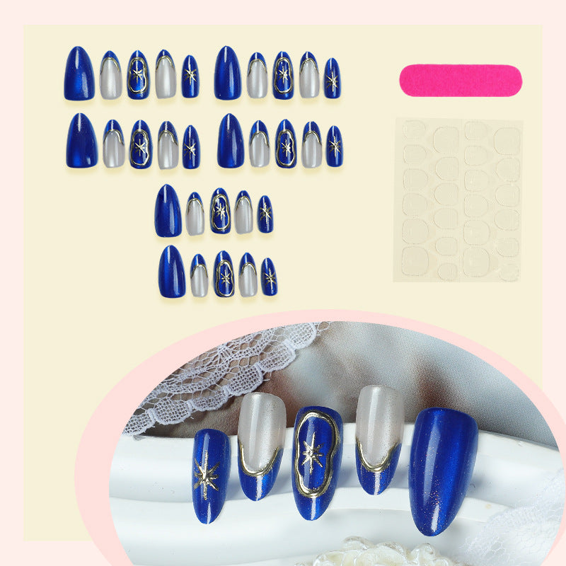 Artistic Press-On Nail Set with Elegant Star Designs kalsten