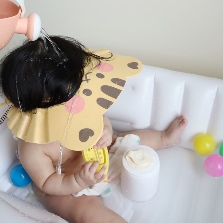 Adjustable Infant Shampoo Rinse Visor with Protective Ruffle Shield