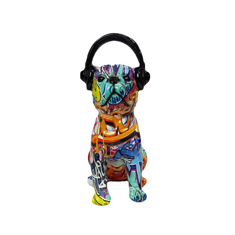 Creative Bulldog Sculpture with Headphones Kalsten