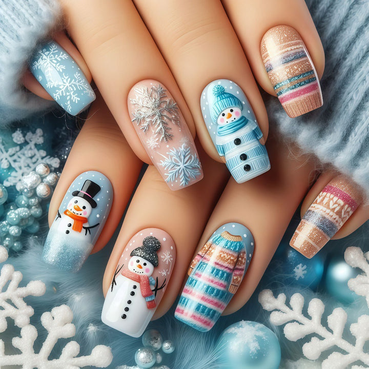 Festive artificial nails with snowman motif Kalsten