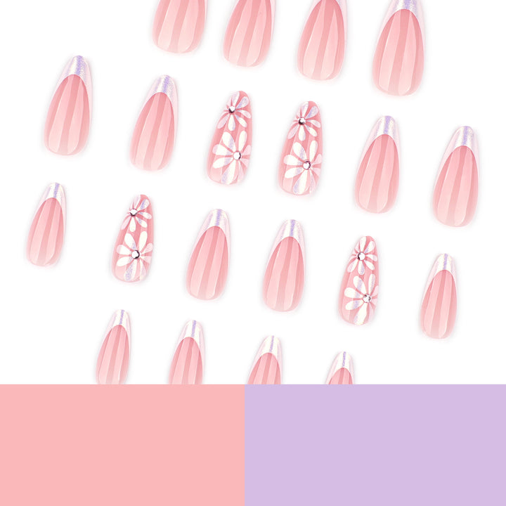Elegant artificial nails with floral design and glitter embellishments Kalsten