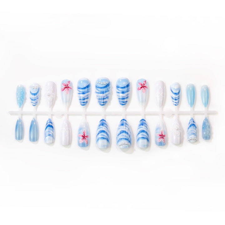 Artistic Floral and Shell-Design Press-On Nail Art Set Kalsten