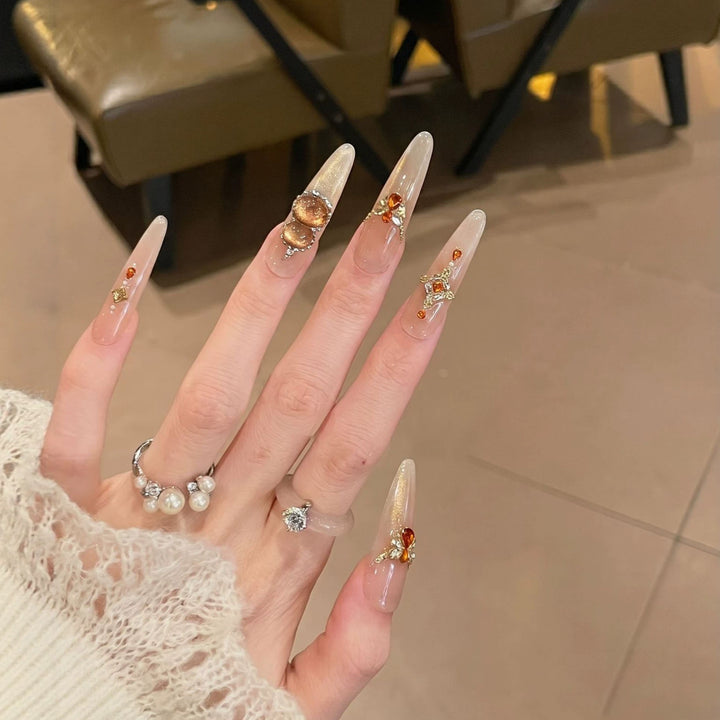 Decorative Stiletto Press-On Nail Set with Gemstone Accents Kalsten 1788224085