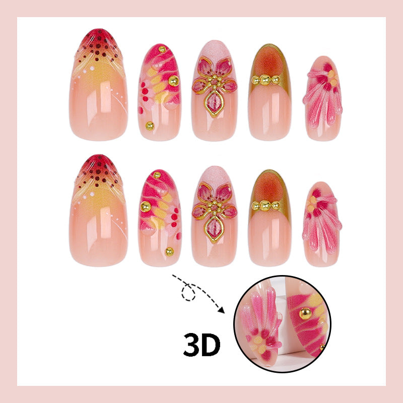 Artificial nail set with floral accents and sparkling details Kalsten