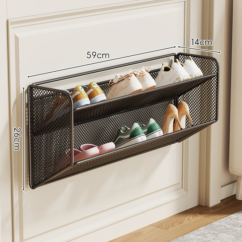 Wall-Mounted Fold-Down Mesh Shoe Shelf Organizer for Slim Entryways