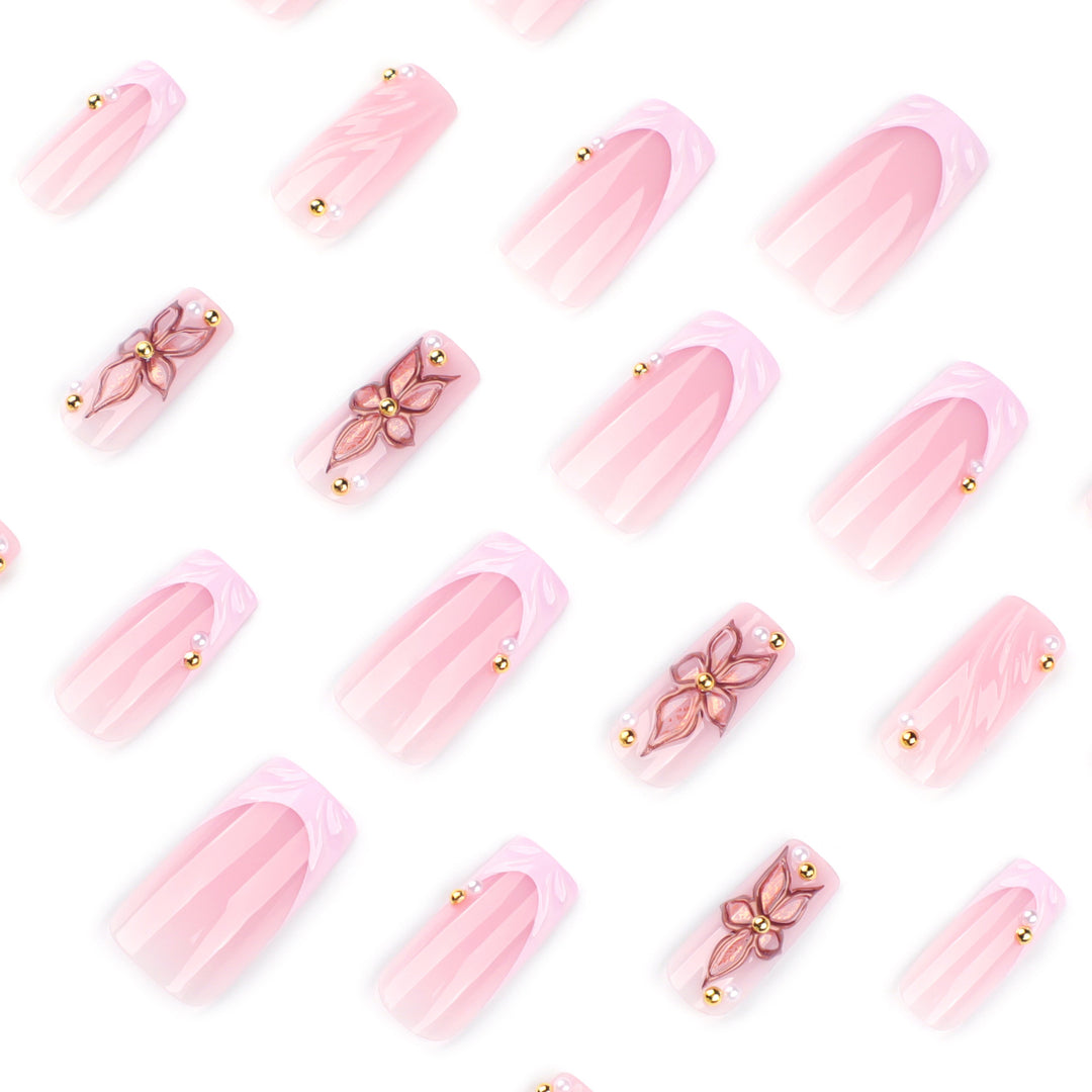 Artistic acrylic nails with flower design and glitter variations Kalsten