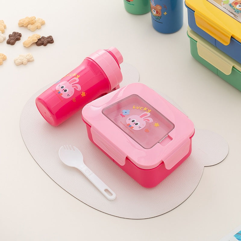 Fun-Themed Bento Lunch Box with Integrated Utensil Set