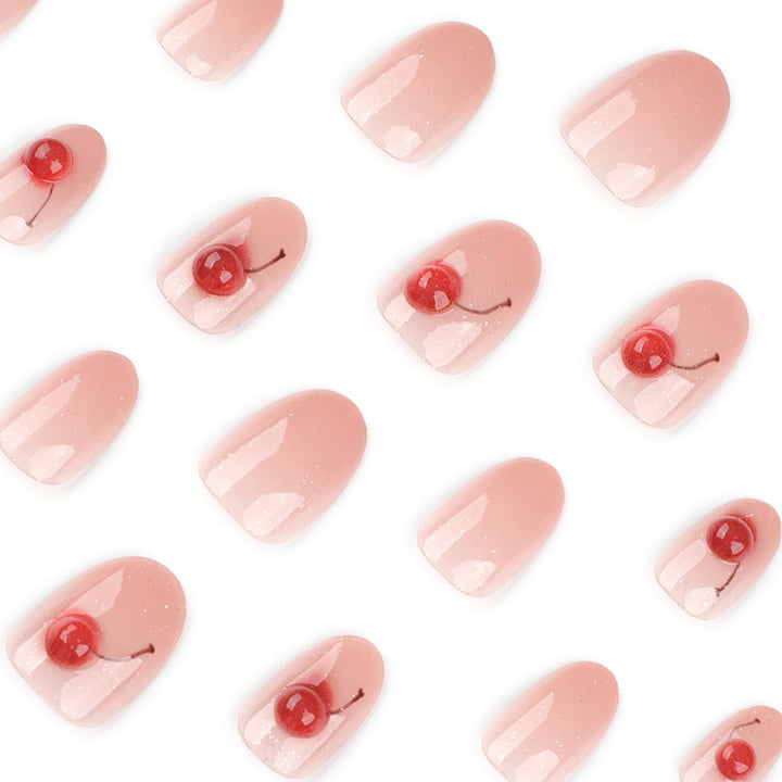 Elegant artificial nails with glitter and cherry motif Kalsten