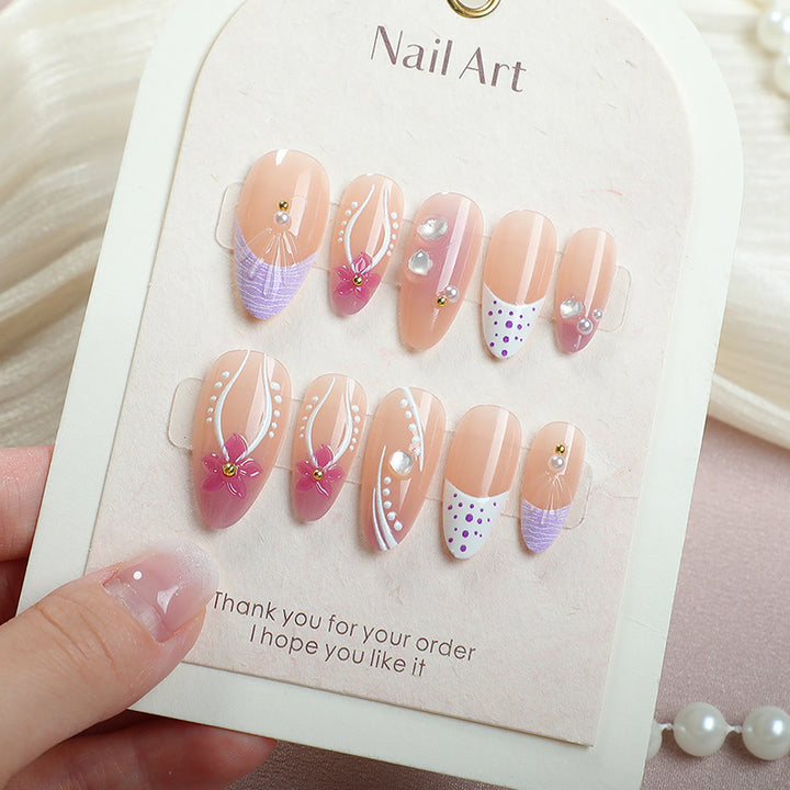 Elegant Floral-Embellished Press-On Nail Set