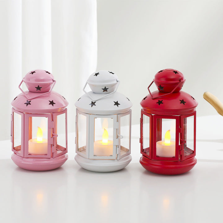 Decorative Star-Cut Glass Panel Metal Tea Light Lantern Kalsten