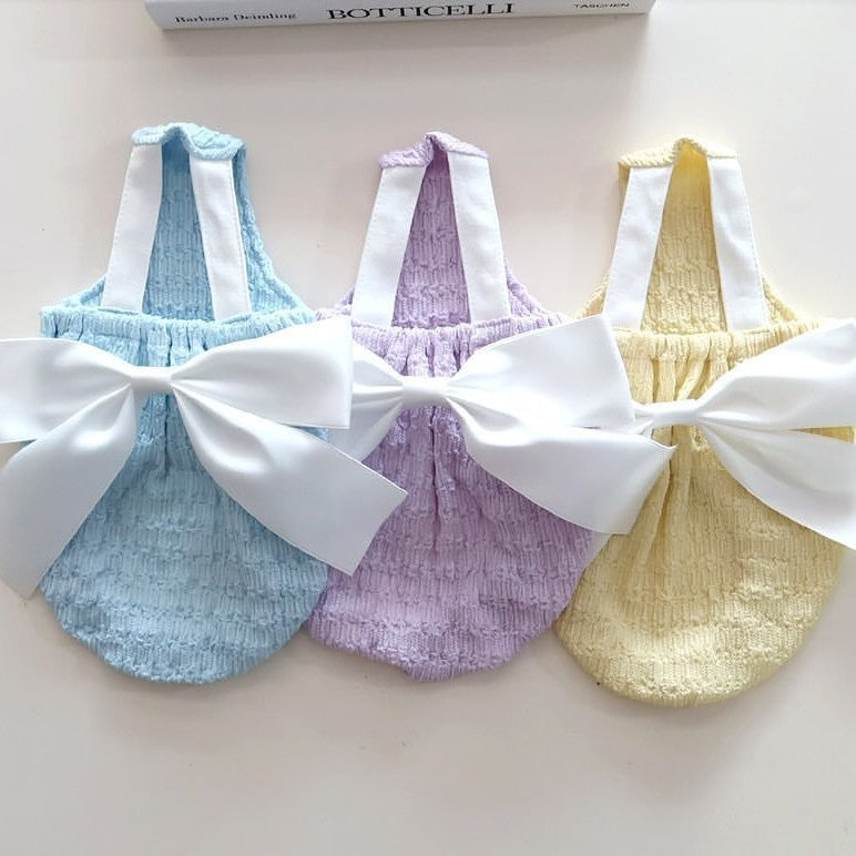 Infant Smocked Halter Romper with Oversized Ribbon  Back