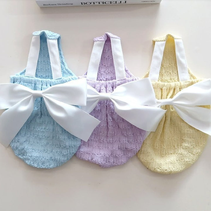 Infant Smocked Halter Romper with Oversized Ribbon  Back