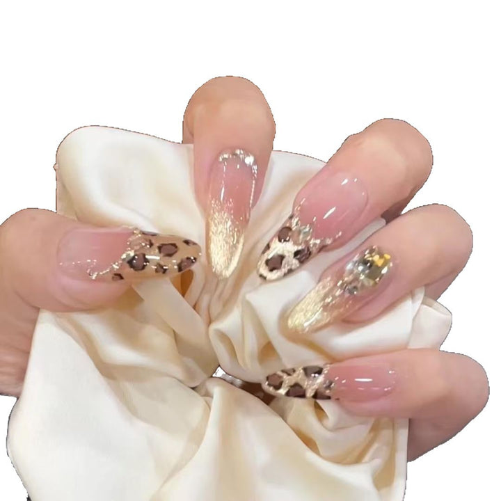 Artificial nails with elegant leopard design and glitter effects Kalsten