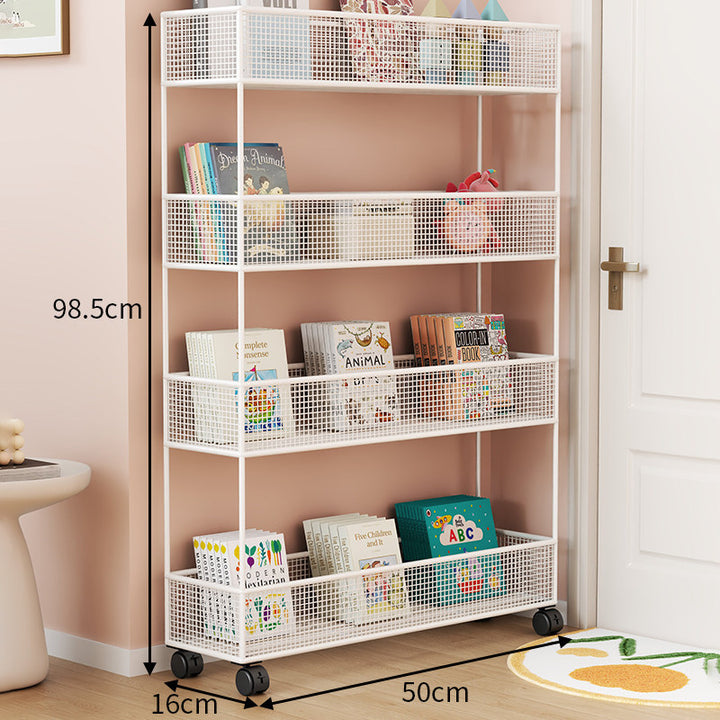 Industrial Metal Mesh Four-Tier Narrow Bookshelf Organizer