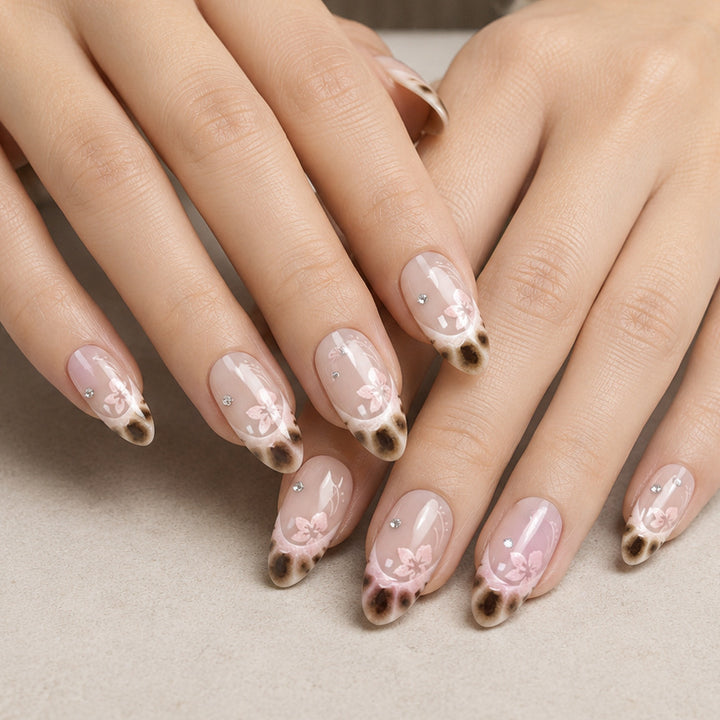 Elegant Floral-Design Acrylic Nail Enhancements Kalsten