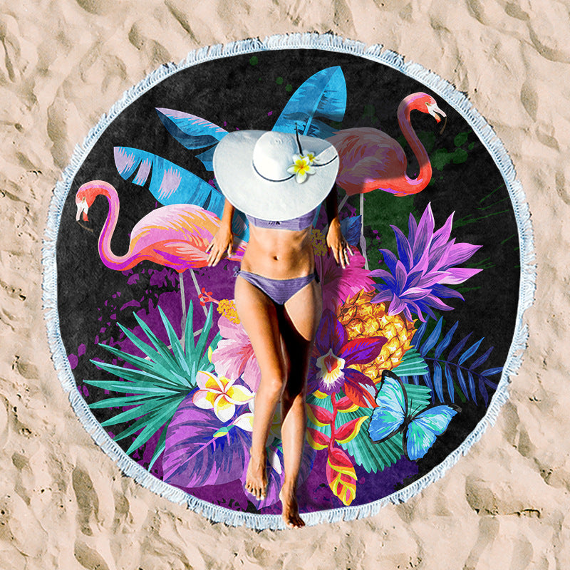 Round beach blanket with floral watercolor motifs Kalsten