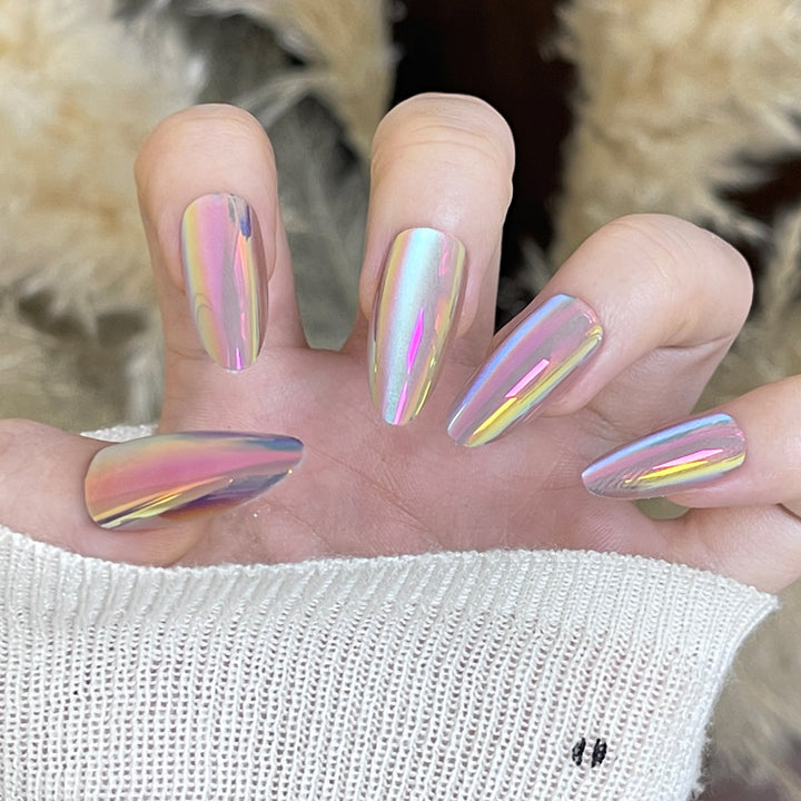 Holographic Almond-Shaped Press-On Nails Kalsten