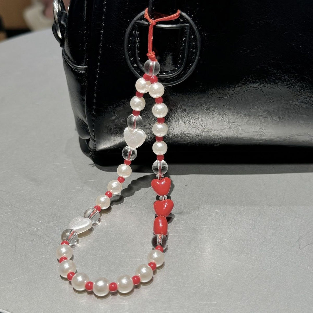 Pearl and Heart Beaded Phone Lanyard Kalsten