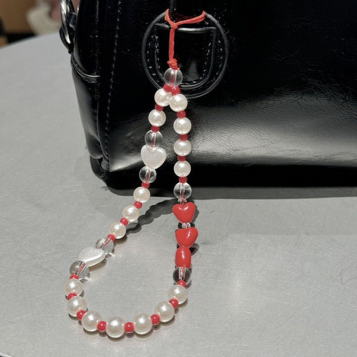 Pearl and Heart Beaded Phone Lanyard Kalsten