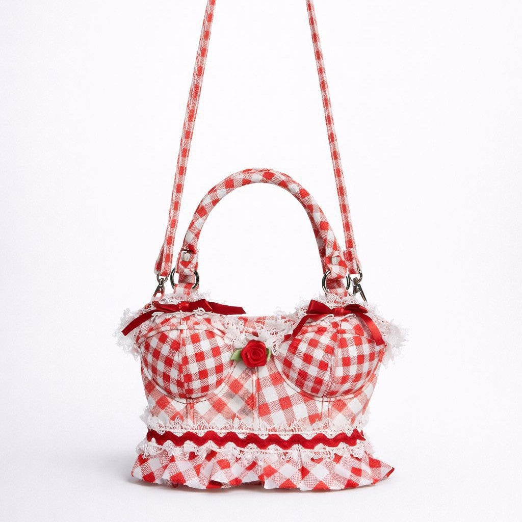Playful Gingham Print Handbag