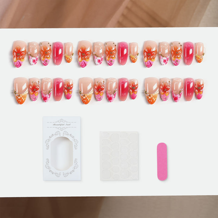 Artificial nail set with floral designs and elegant embellishments Kalsten