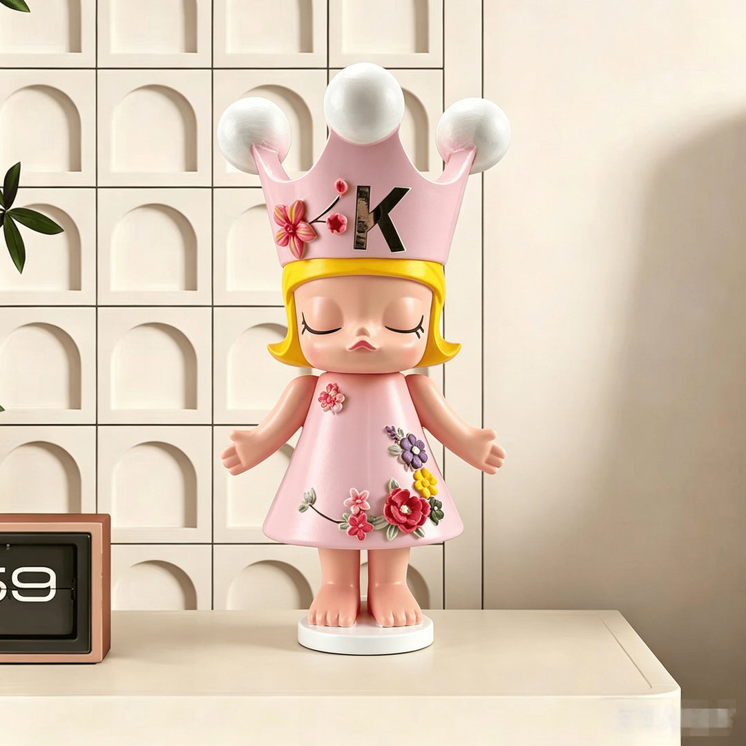Decorative Crowned Doll Figurine for Home Display