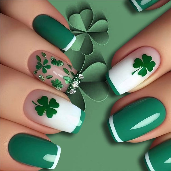 Artistic Shamrock-Themed Press-On Nail Set Kalsten
