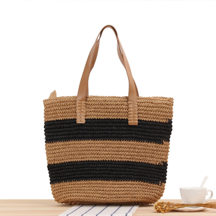 Spacious straw bag with elegant leather handles Kalsten