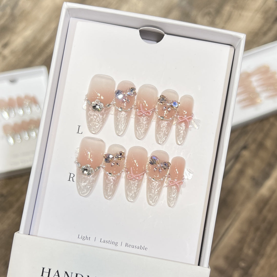 Decorative Stiletto Press-On Nail Set with Bow and Gem Accents Kalsten