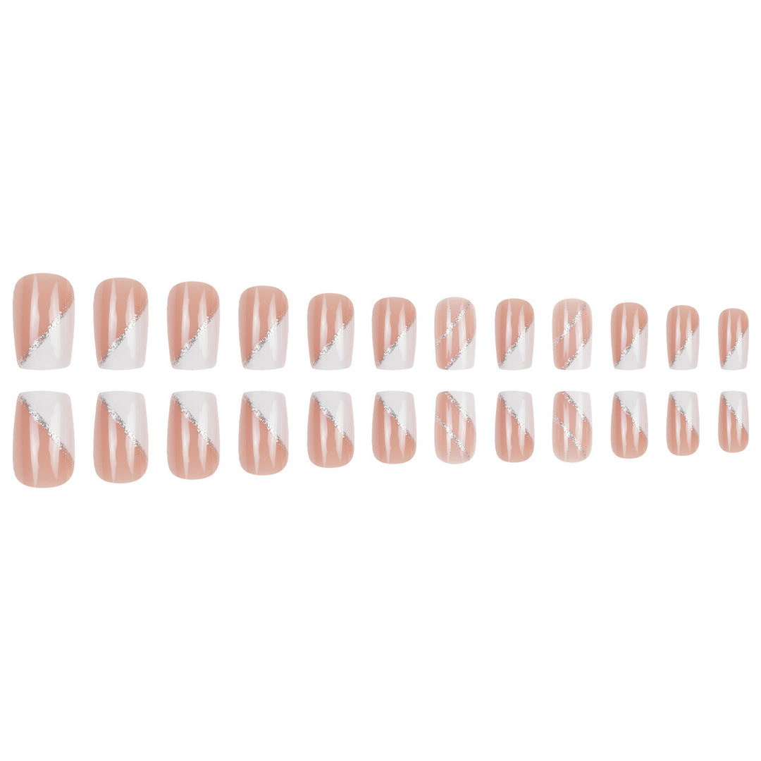 Elegant French Tip Stiletto Press-On Nails with Glitter Accents Kalsten