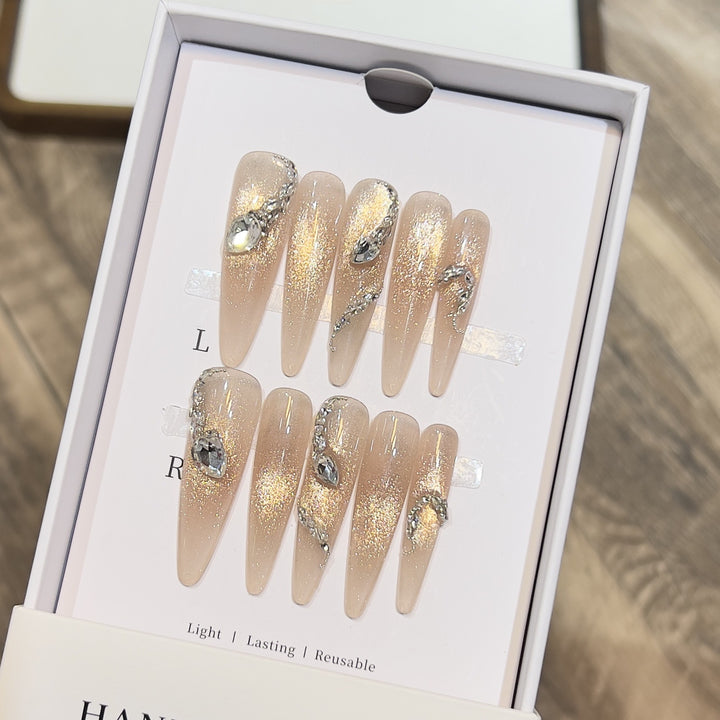 Decorative Stiletto Press-On Nail Art Set with Crystal Accents Kalsten
