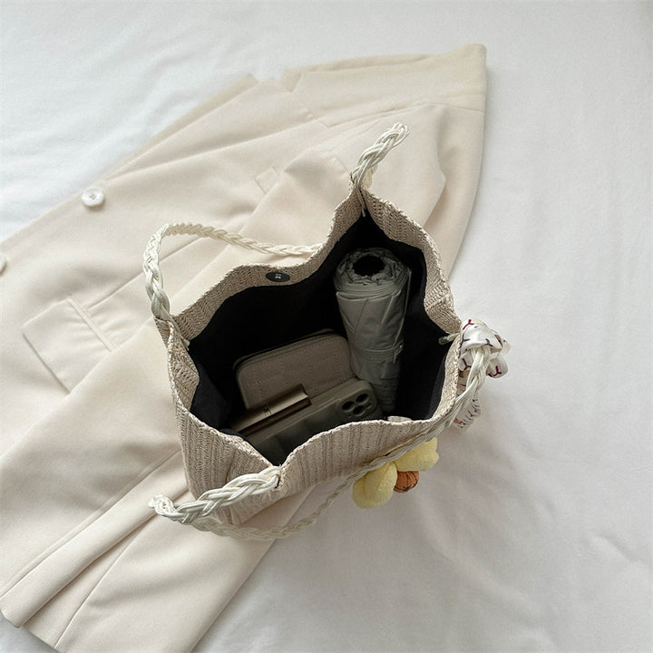 Floral Embellished Straw Tote Bag